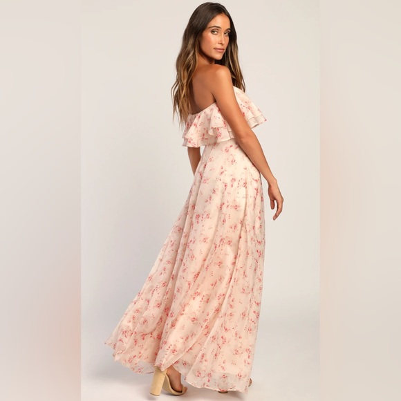 Lulu's - Pink Floral Print Organza Maxi Dress - Large - Picture 2 of 4